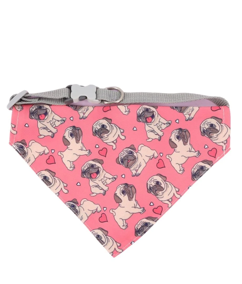 Pug print bandana with collar