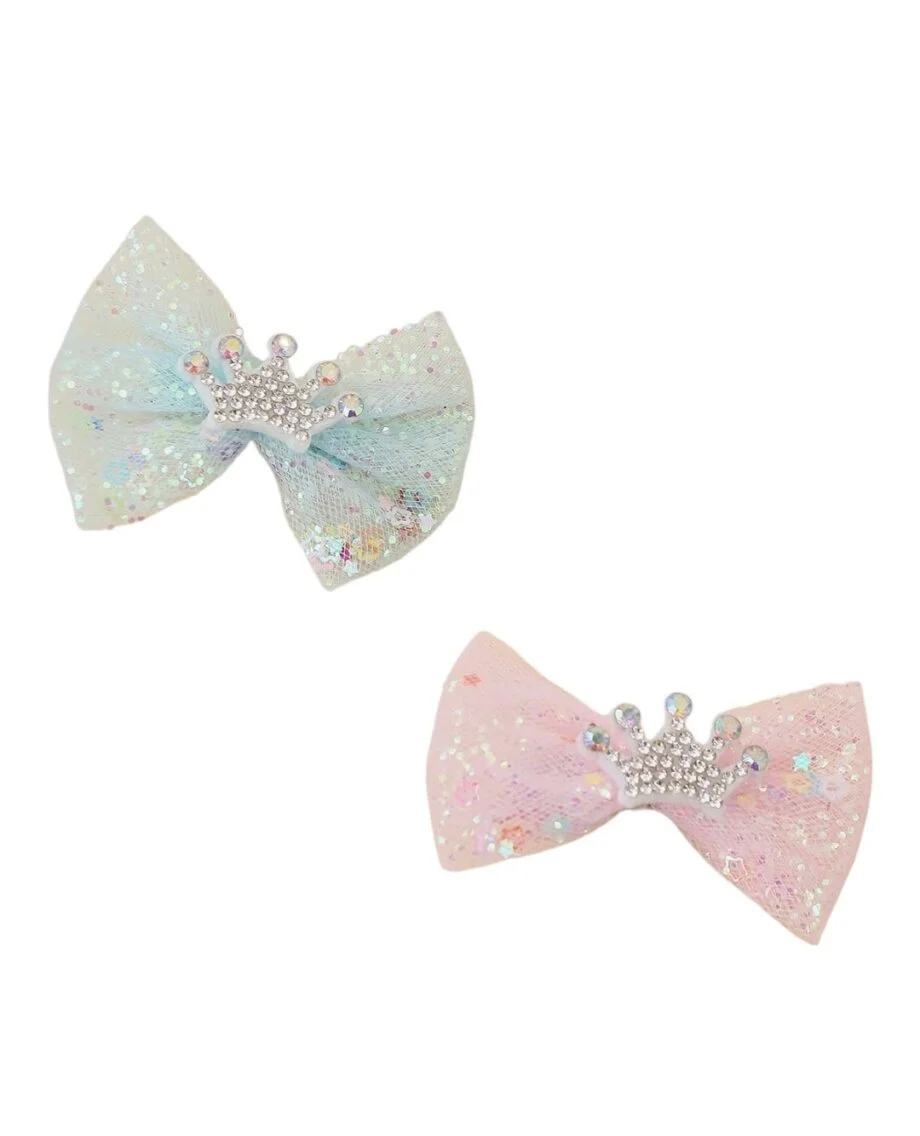 Crown glitter hair bow clip