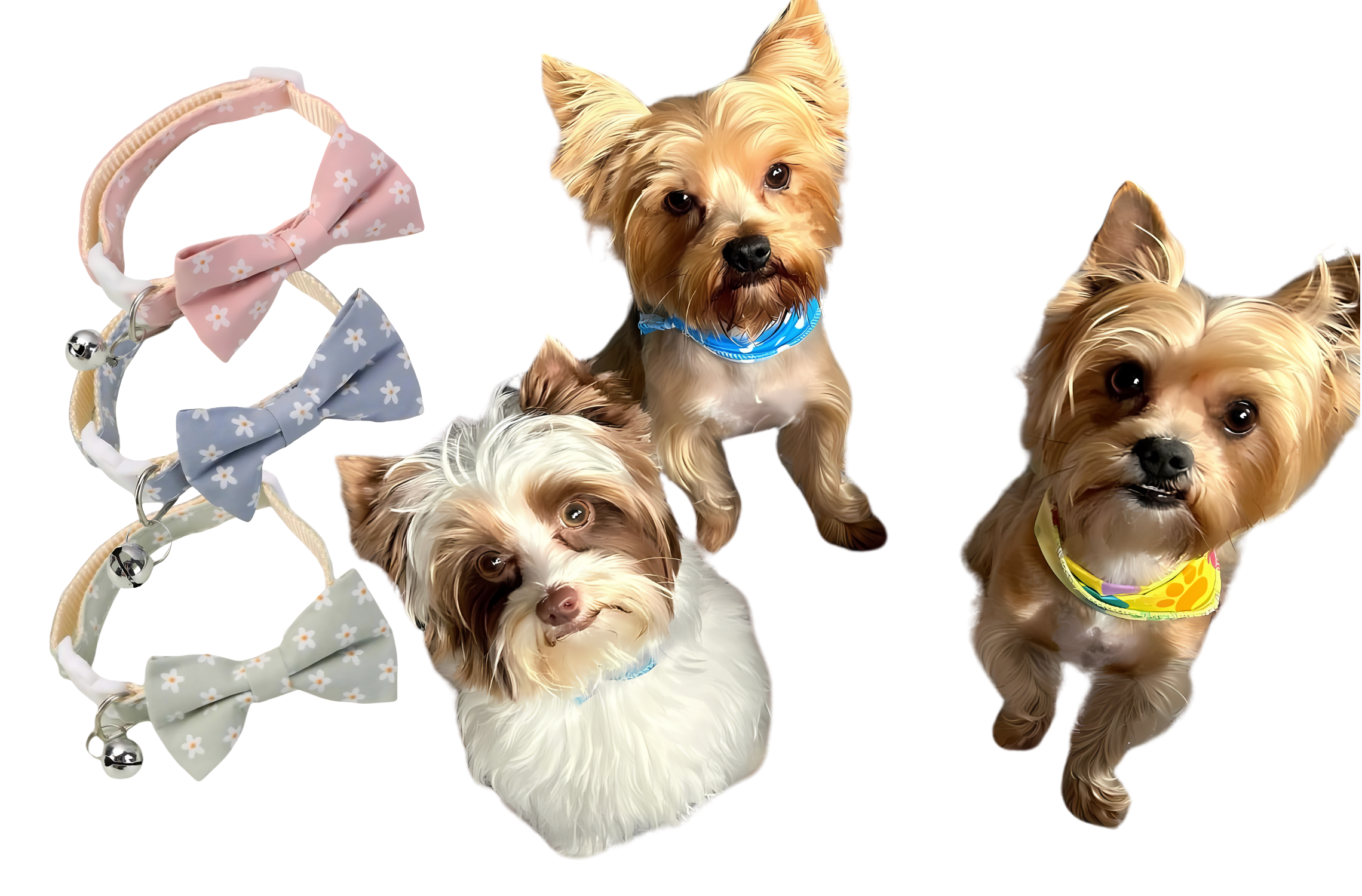 Picture of Skye, Storm, and Sage (Yorkies), with 3 bow ties from the store