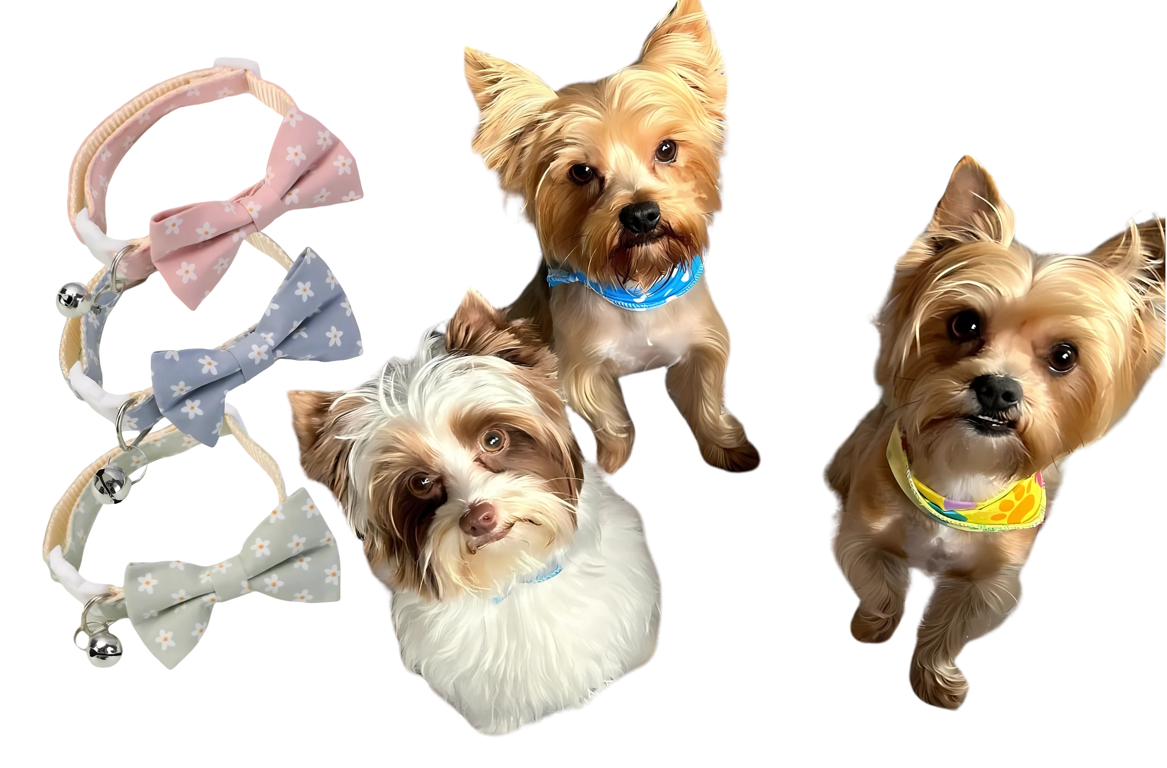 Picture of Skye, Storm, and Sage (Yorkies), with 3 bow ties from the store